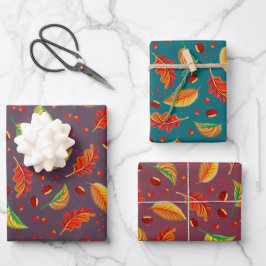 Herfstbladeren Noten Kastanjes Patroon Elegante He Inpakpapier Vel