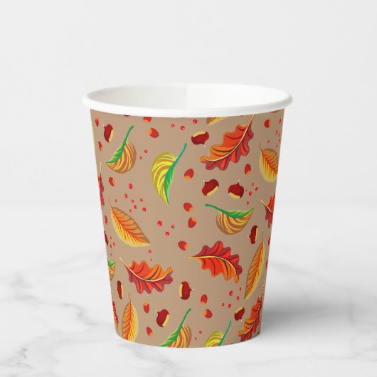 Herfstbladeren Noten Kastanjes Patroon Elegante He Papieren Bekers (Links)