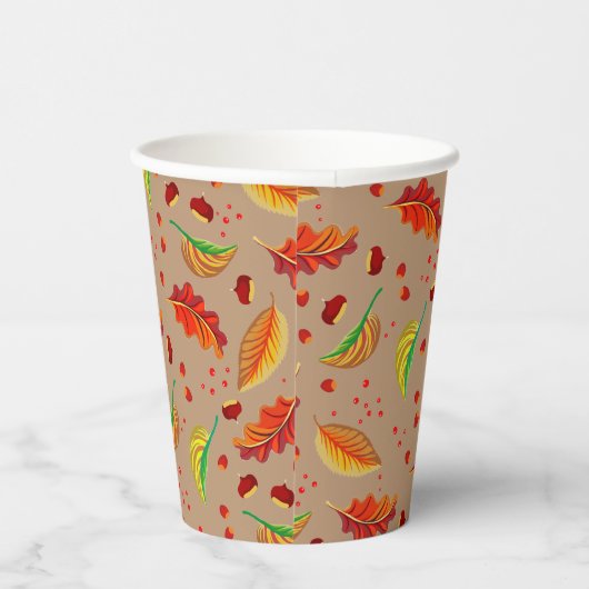 Herfstbladeren Noten Kastanjes Patroon Elegante He Papieren Bekers (Rechts)