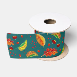 Herfstbladeren Noten Kastanjes Patroon Elegante He Satijnen Lint
