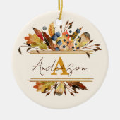Herfstbladeren omlijsten gepersonaliseerd keramisch ornament (Voorkant)