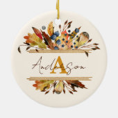 Herfstbladeren omlijsten gepersonaliseerd keramisch ornament (Achterkant)