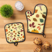 Herfstbladeren & oogstpatroon ovenwant & pannenlap set (Top down)