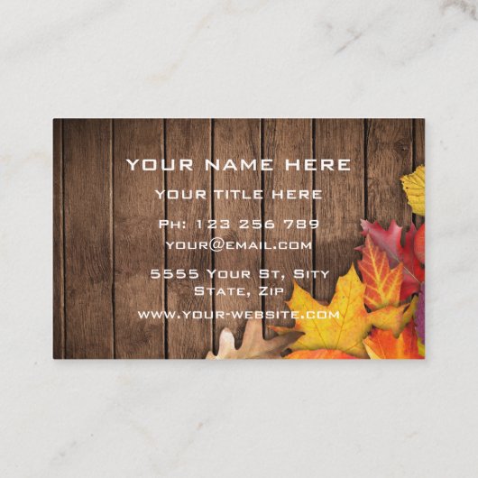 Herfstbladeren op houten visitekaartje sjabloon (Achterkant)