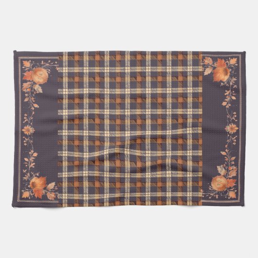 Herfstbladeren op Plaid Theedoek (Horizontaal)