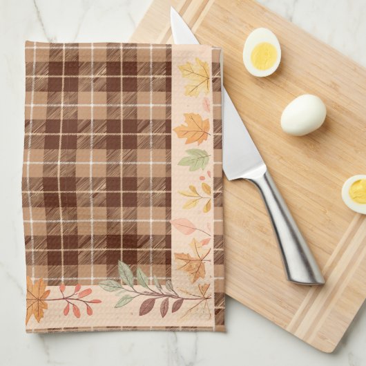 Herfstbladeren op Plaid Theedoek (Quarter Fold)