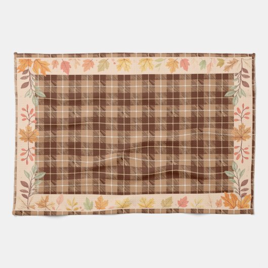 Herfstbladeren op Plaid Theedoek (Horizontaal)