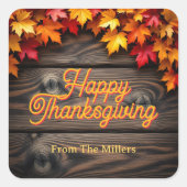 Herfstbladeren op rustieke houten ondergrond Geluk Vierkante Sticker (Voorkant)