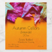 Herfstbladeren op sinaasappel wijn etiket (Enkel label)