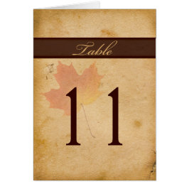 Herfstbladeren op verouderd papieren tafelnummer K