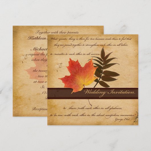 Herfstbladeren op verouderde Paper II Square uitno Kaart (Voorkant / Achterkant)