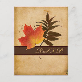 Herfstbladeren op verweerd papier antwoordkaart RSVP kaartje