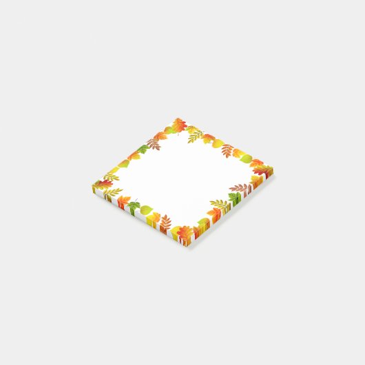 Herfstbladeren op wit post-it® notes (Schuin)