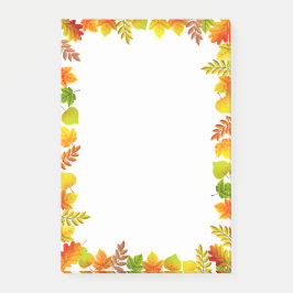 Herfstbladeren op witte Taken Post-it Notes
