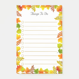 Herfstbladeren op witte Takenlijst met lijnen Post-it® Notes