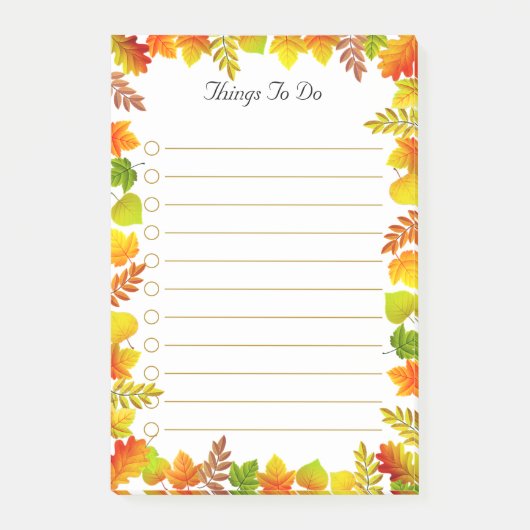 Herfstbladeren op witte Takenlijst met lijnen Post-it® Notes (Voorkant)