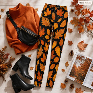 Herfstbladeren op zwart leggings