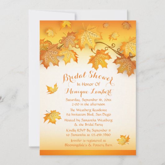 Herfstbladeren Oranje Bruidsmeisjesfeest Landelijk Kaart (Voorkant)