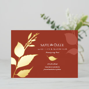 Herfstbladeren Oranje Friendsgiving Save the Date Folie Uitnodiging