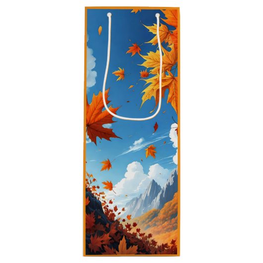 Herfstbladeren oranje wijn cadeautas (Voorkant)