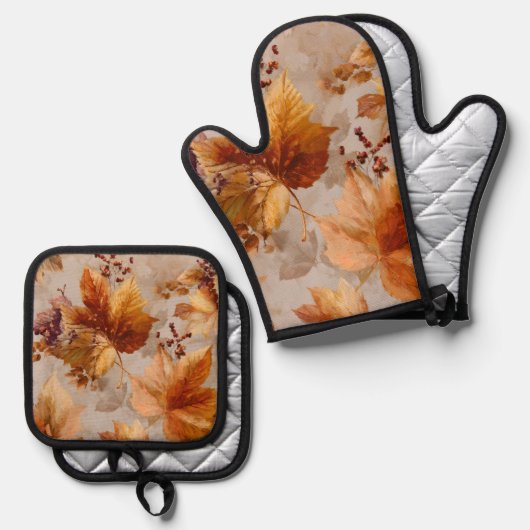  herfstbladeren ovenwant & pannenlap set (Voorkant / Achterkant)