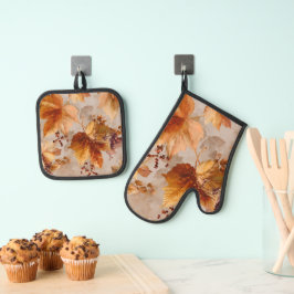 herfstbladeren ovenwant & pannenlap set