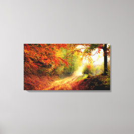  herfstbladeren over Country Lane Canvas Afdruk