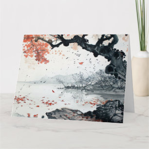 Herfstbladeren over het meer kaart
