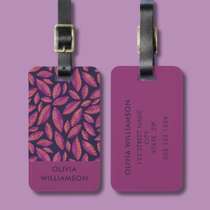 Herfstbladeren Paarse Botanische patroon Bagagelabel