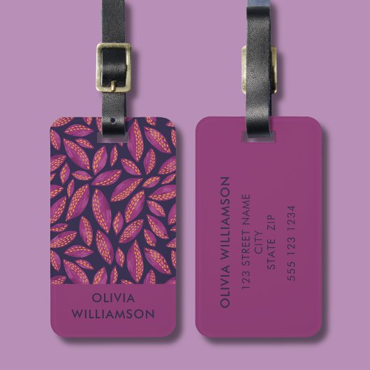 Herfstbladeren Paarse Botanische patroon Bagagelabel