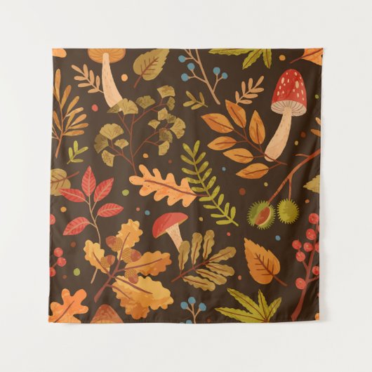 Herfstbladeren Paddenstoelen Patroon Wandkleed (Voorkant)