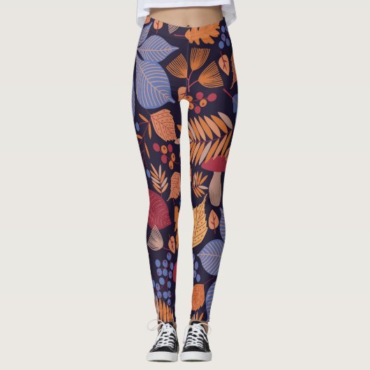 Herfstbladeren, paddenstoelillustratie. leggings (Voorkant)