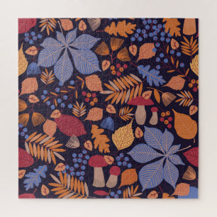 Herfstbladeren, paddenstoelillustratie. legpuzzel