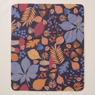 Herfstbladeren, paddenstoelillustratie. sherpa deken