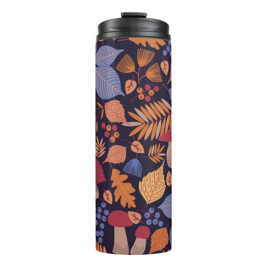 Herfstbladeren, paddenstoelillustratie. thermosbeker (Voorkant)