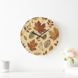 Herfstbladeren Patroon – Vintage Herfst Botanisch Grote Klok
