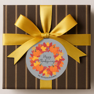 Herfstbladeren Pompoen Bes Wreath Familie Naam Ronde Sticker