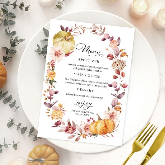 Herfstbladeren Pompoen Bruiloft Bruidsfeest Menu K Kaart
