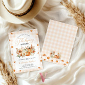 Herfstbladeren Pompoen Gingham Thanksgiving Feest Kaart
