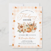 Herfstbladeren Pompoen Gingham Thanksgiving Feest Kaart (Voorkant)