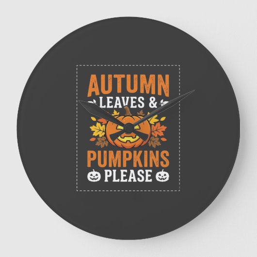Herfstbladeren Pompoen Halloween Ontwerp Grote Klok (Voorkant)