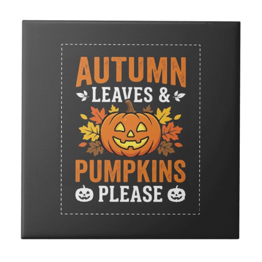 Herfstbladeren Pompoen Halloween Ontwerp Tegeltje (Voorkant)