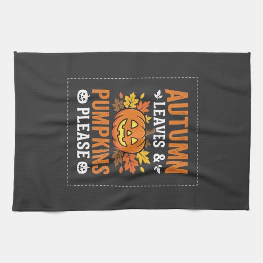 Herfstbladeren Pompoen Halloween Ontwerp Theedoek (Horizontaal)