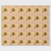 Herfstbladeren, pompoen op beige cadeaupapier (Vlak)