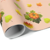 Herfstbladeren, pompoen op beige cadeaupapier (Rol Hoek)