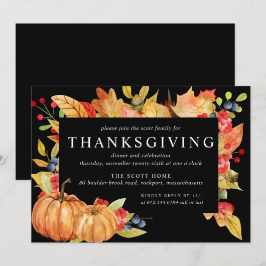 Herfstbladeren Pompoen Thanksgiving-diner Kaart (Voorkant / Achterkant)