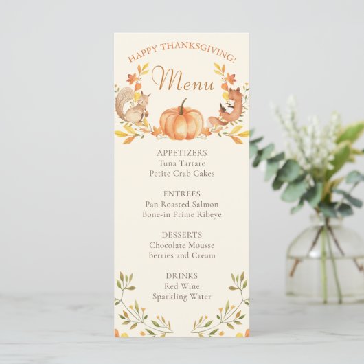 Herfstbladeren Pompoen Thanksgiving Diner Menu (Staand voorkant)