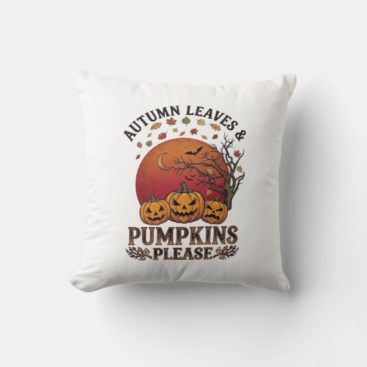 Herfstbladeren Pompoenen Alsjeblieft Halloween Vle Kussen (Voorkant)