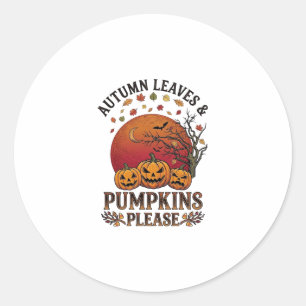 Herfstbladeren Pompoenen Alsjeblieft Halloween Vle Ronde Sticker