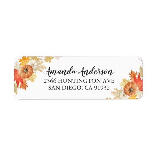 Herfstbladeren Pompoenen Bruidsdouche Labels (Voorkant)